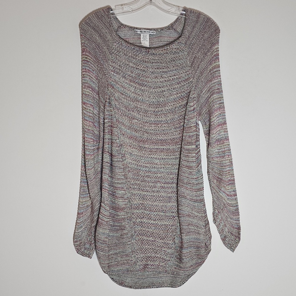 Two One Two New York Sweater Womens XL Multicolor Open Knit Tunic Off Shoulder